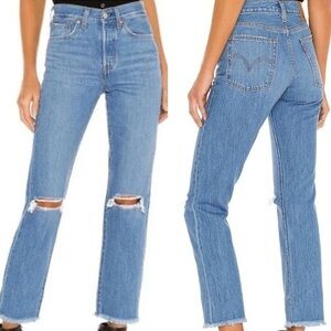 Levi’s Premium Women’s Wedgie Straight Leg Jeans High Rise Distressed Raw Hem 26